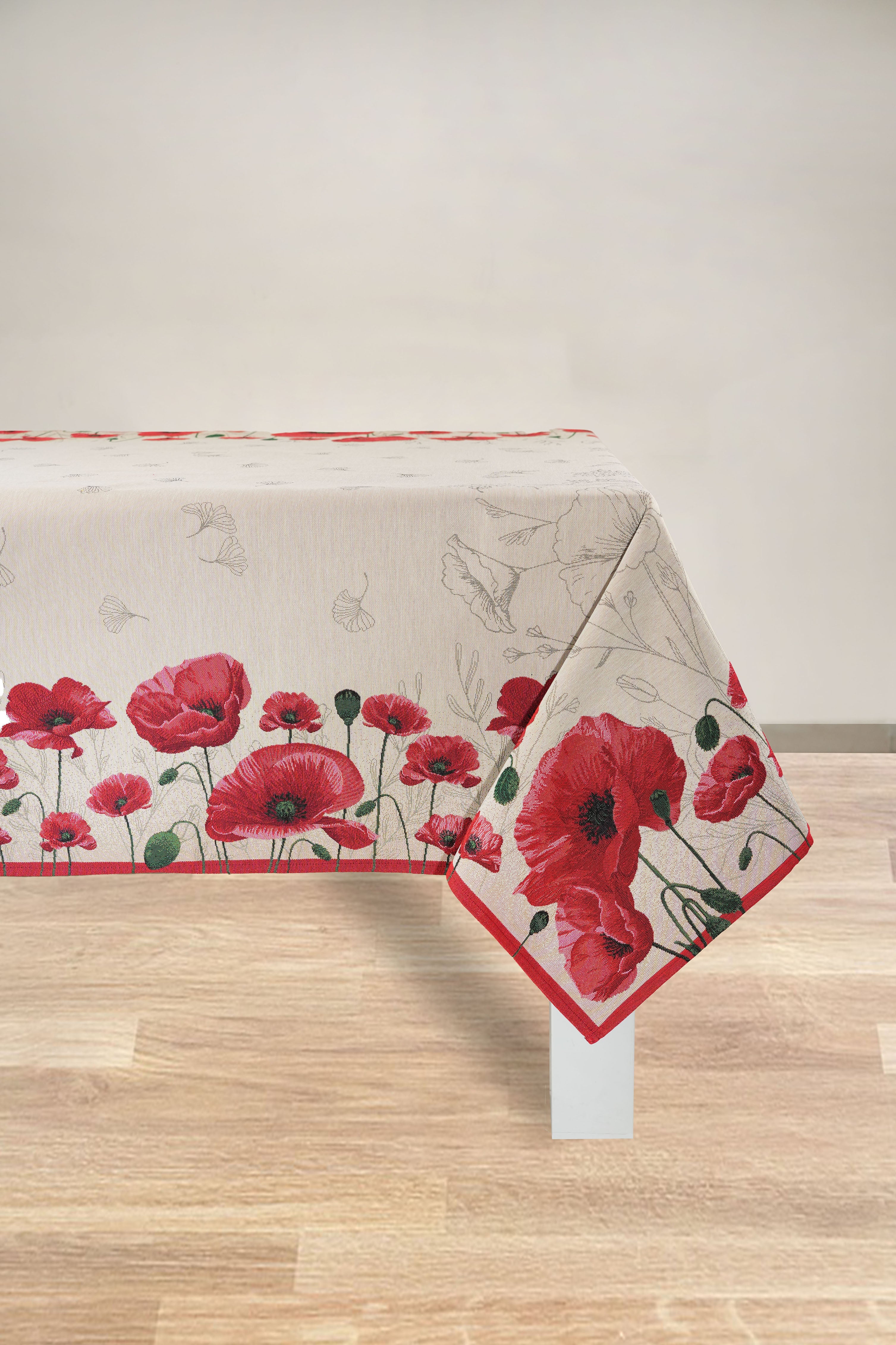 COPRITAVOLO GOBELIN RETTANGOLARE PAPAVERI ROSSI