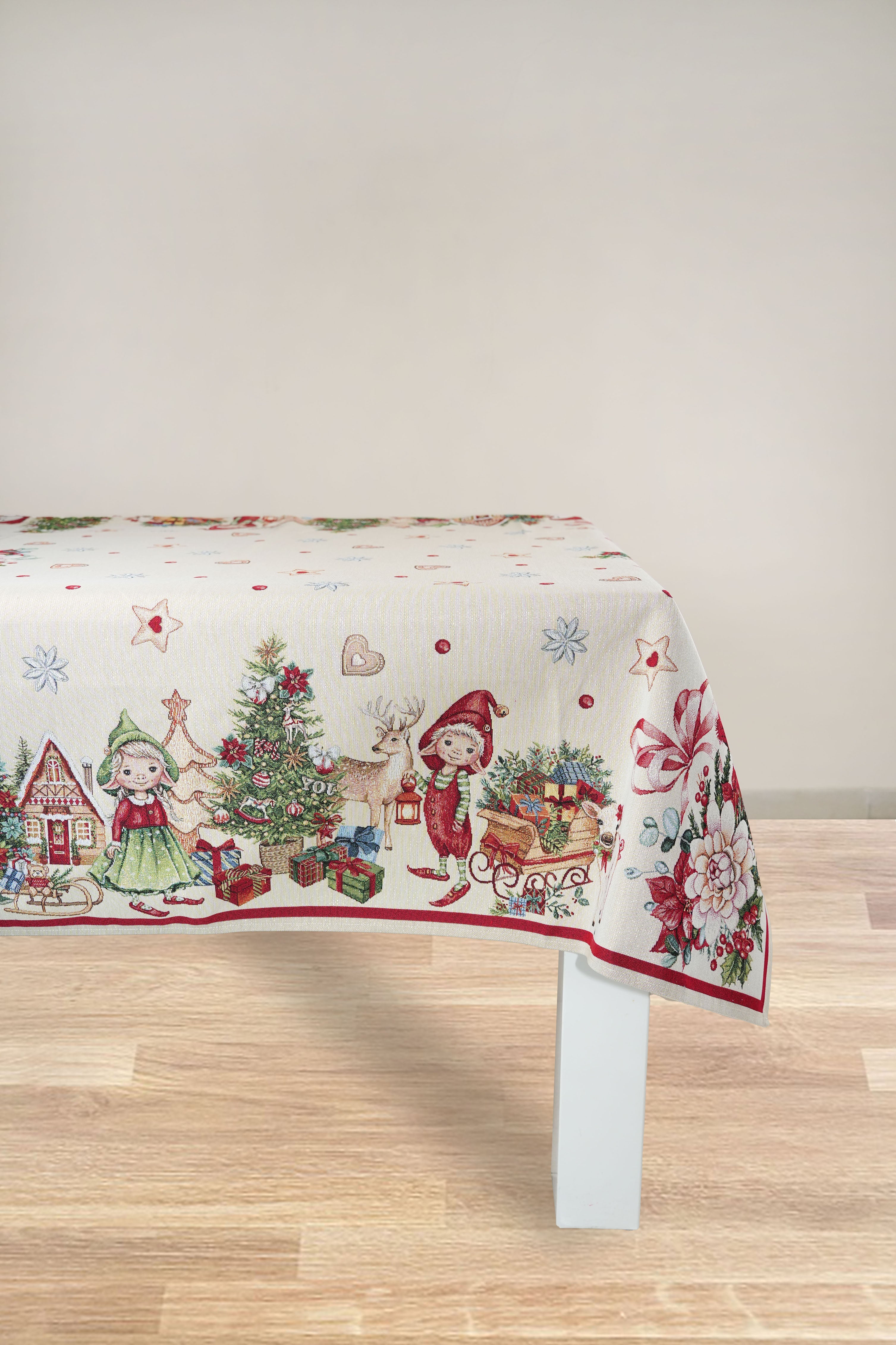 COPRITAVOLO GOBELIN NATALIZIO RETTANGOLARE ELFO 1