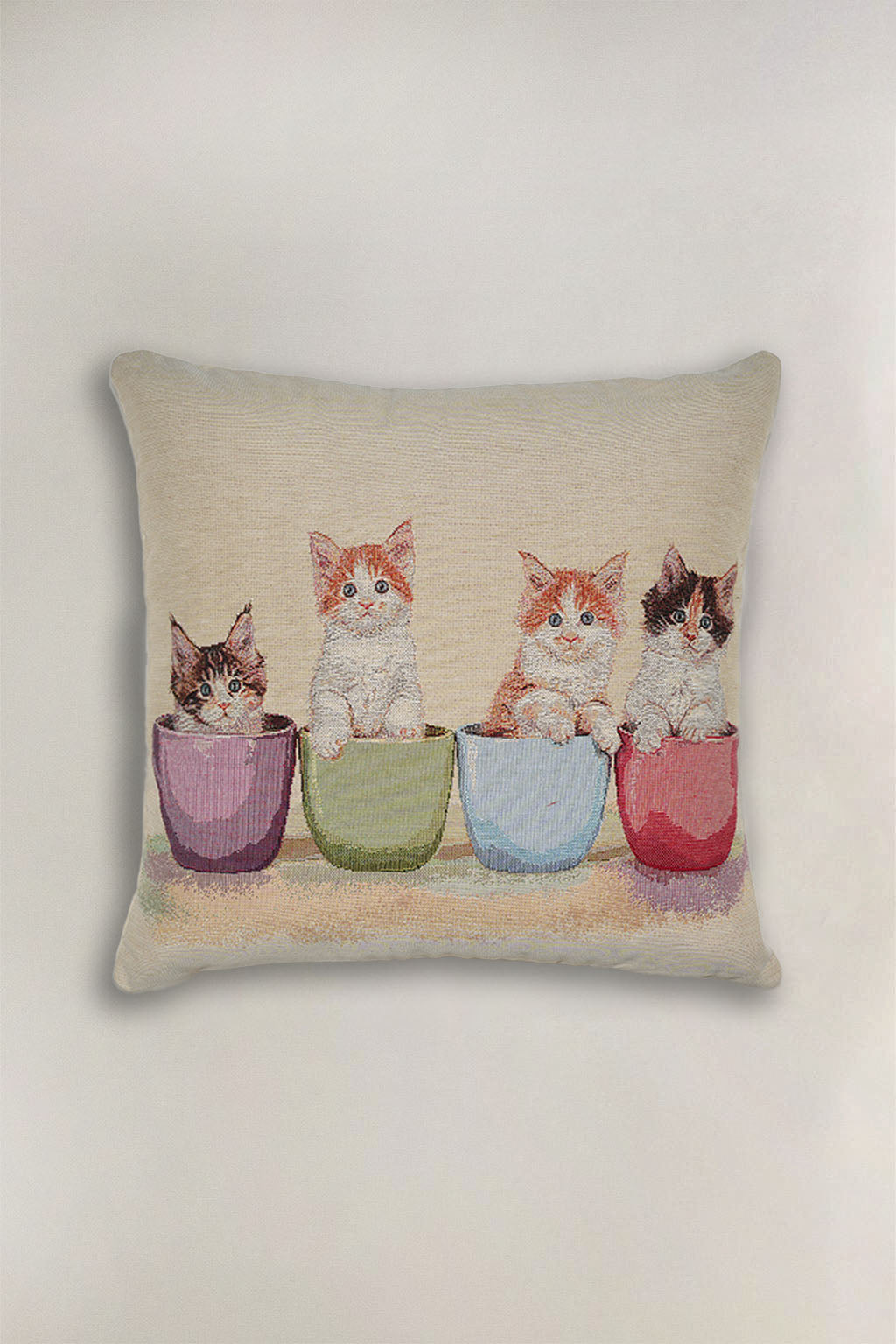 FODERA CUSCINO GOBELIN GATTINI IN TAZZE