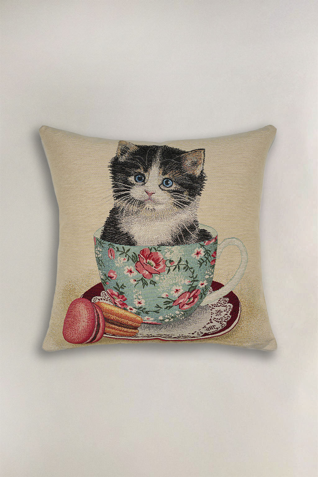 FODERA CUSCINO GOBELIN GATTO NELLA TAZZA