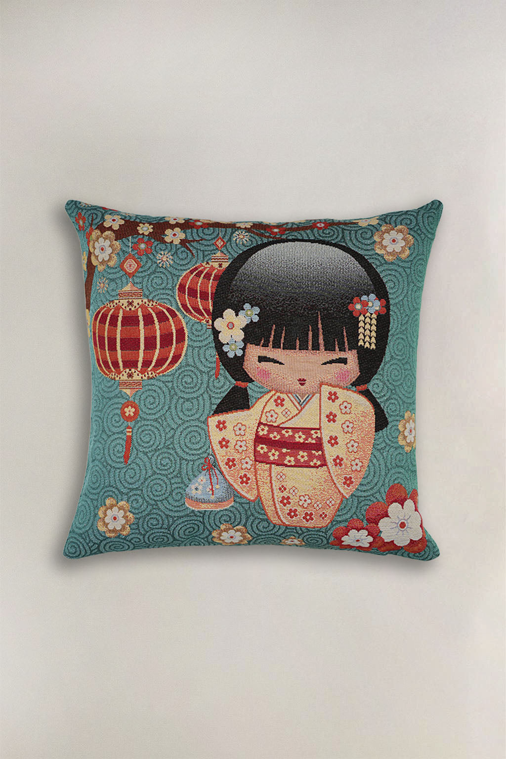 FODERA CUSCINO GOBELIN KIMONO AZZURRO