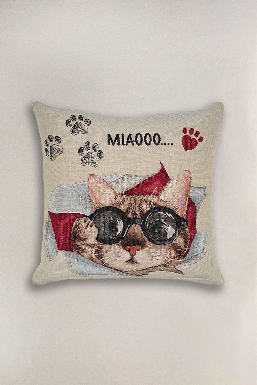 FODERA CUSCINO GOBELIN GATTO CON GLI OCCHIALI